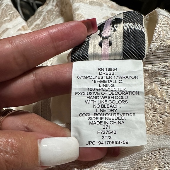 Rare Editions Ivory and Gold Brocade Dress with Bow - Picture 9 of 11